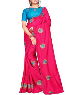 floral pink embroidered saree with blouse - 15615614 - Standard Image - 1
