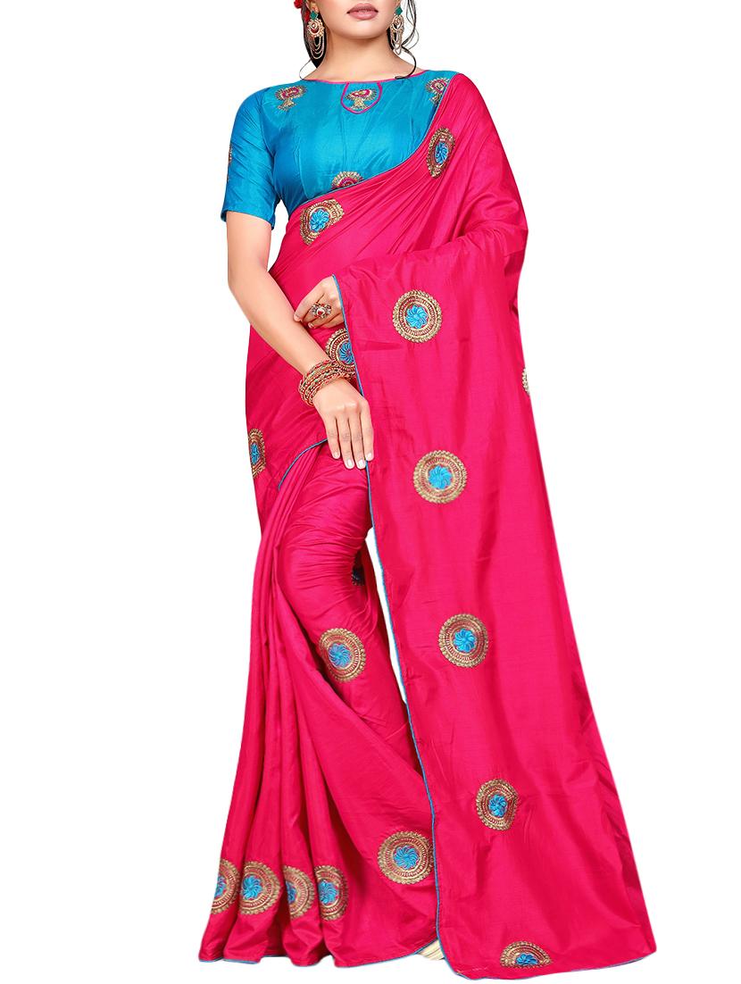 floral pink embroidered saree with blouse - 15615614 - Zoom Image - 1