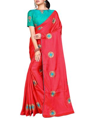 floral red embroidered saree with blouse - 15615615 - Standard Image - 1