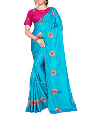 floral blue embroidered saree with blouse - 15615616 - Standard Image - 1