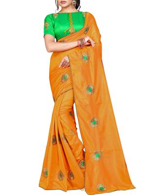 floral orange embroidered saree with blouse - 15615617 - Standard Image - 1
