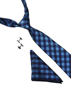blue micro fiber tie with cufflink and pocket square - 15615751 - Standard Image - 1