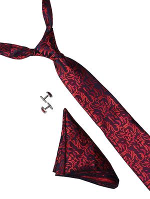 red micro fiber tie with pocket square and cufflink - 15615752 - Standard Image - 1