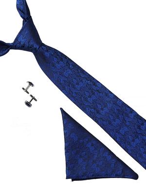 blue micro fiber tie with pocket square and cufflink - 15615754 - Standard Image - 1