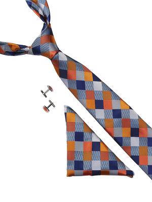 orange micro fiber tie with cufflink and pocketsquare - 15615756 - Standard Image - 1