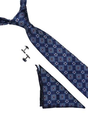 blue micro fiber tie with pocket square and cufflink - 15615759 - Standard Image - 1