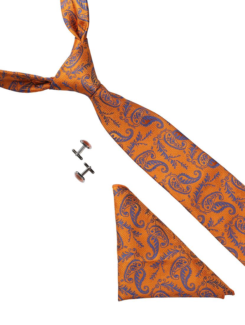 orange micro fiber tie with cufflink and pocketsquare - 15615760 - Zoom Image - 1