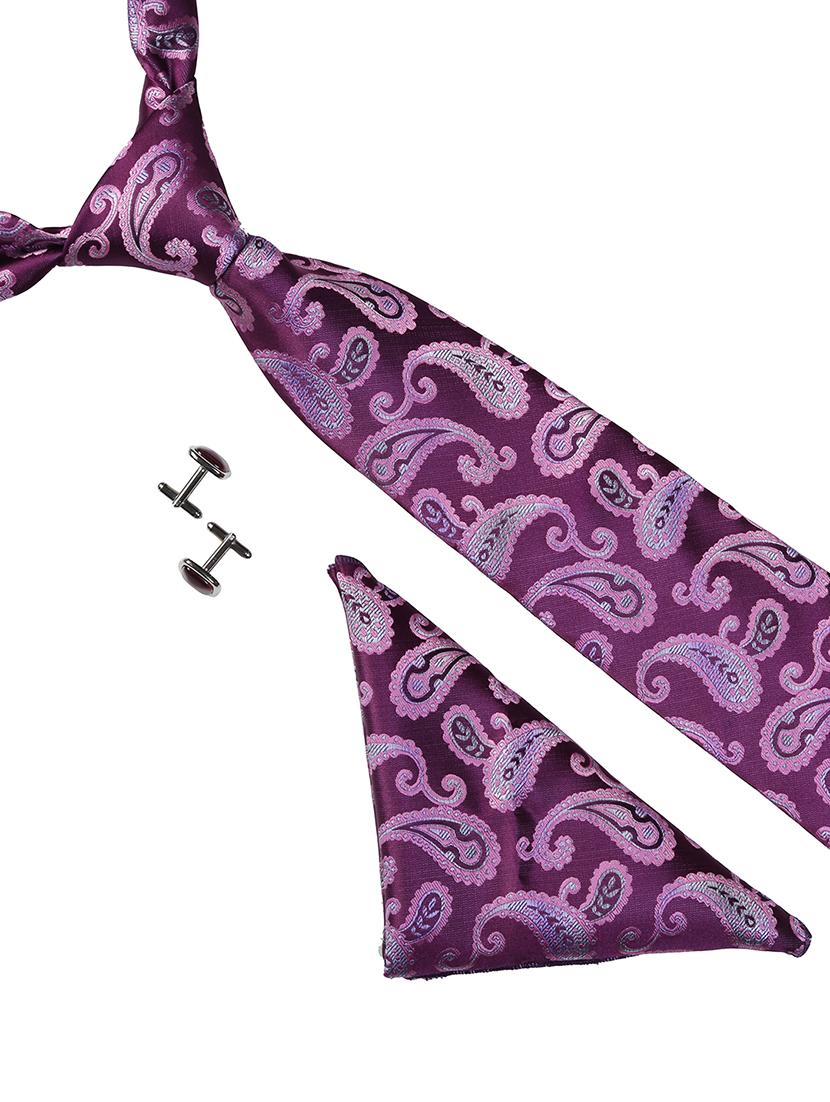purple micro fiber tie with pocket square and cufflink - 15615761 - Zoom Image - 1