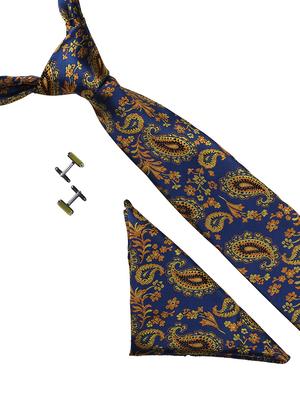 blue microfiber tie with cufflink and pocket square - 15615762 - Standard Image - 1