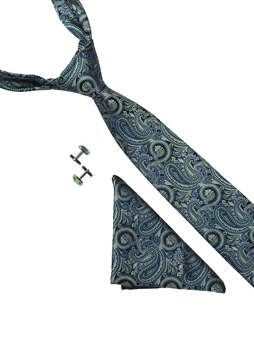 green micro fiber tie with pocket square and cufflink - 15615763 - Zoom Image - 1