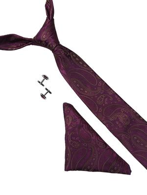 purple micro fiber tie with pocket square and cufflink - 15615766 - Standard Image - 1