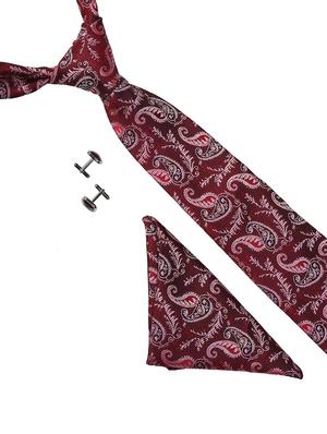 red micro fiber tie with pocket square and cufflink - 15615767 - Standard Image - 1