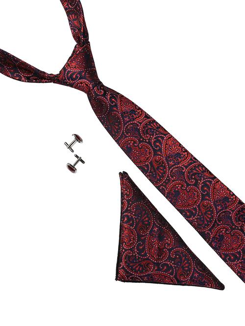 red micro fiber tie with pocket square with cufflink - 15615768 - Standard Image - 1