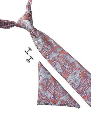 multicolor microfibre tie with pocket square and cufflink - 15615770 - Standard Image - 1