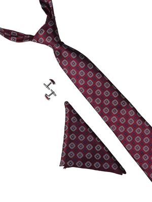 maroon micro fiber tie with pocket square and cufflinks - 15616050 - Standard Image - 1
