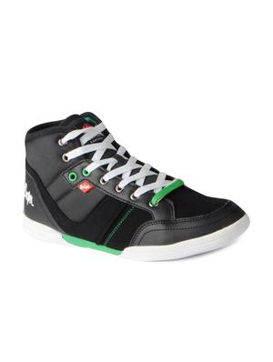 black leatherette lace up sneakers - 15616051 - Standard Image - 1