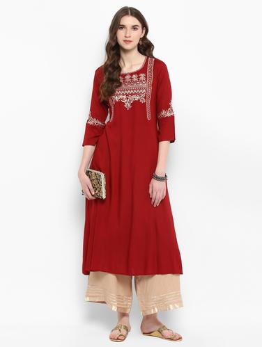 Embroidered kurta with gota patti palazzo set - 15616087 - Very Small Image - 1