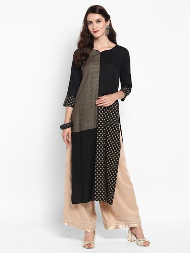 Foil printed kurta with gota patti palazzo set - 15616092 - Very Small Image - 1