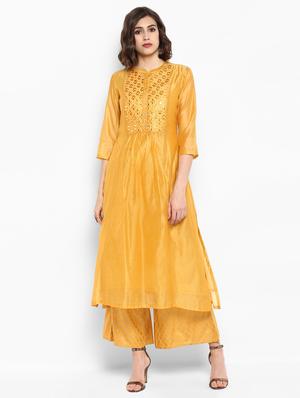 Mirror work kurta with foil printed palazzo set - 15616095 - Standard Image - 1