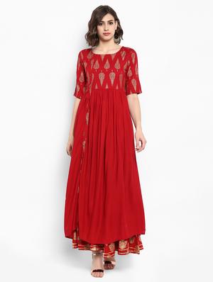 Foil printed detail kurta with gota patti palazzo set - 15616101 - Standard Image - 1
