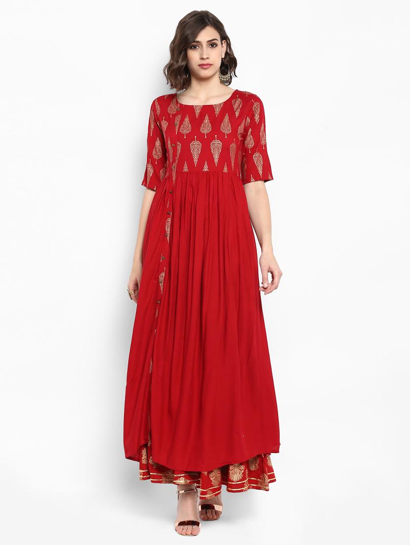 Foil printed detail kurta with gota patti palazzo set - 15616101 - Zoom Image - 1