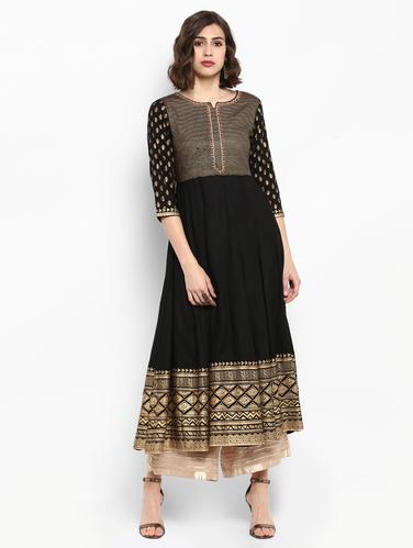Foil printed kalidaar kurta with gota patti palazzo set - 15616103 - Very Small Image - 1