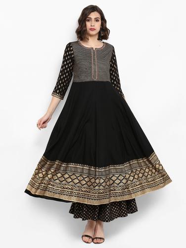 Foil printed flared kurta with palazzo set - 15616104 - Very Small Image - 1