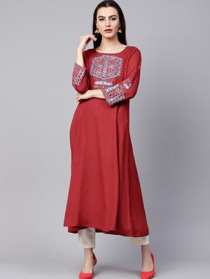 Embroidered a-line kurta - 15616114 - Standard Image - 1