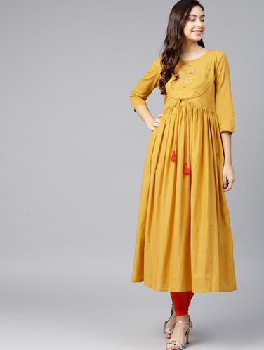 Flared embroidered kurta with tassels - 15616116 - Very Small Image - 1