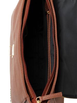 brown leatherette (pu) regular sling bag - 15616178 - Standard Image - 3