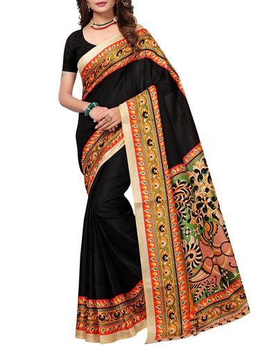 kalamkari printed border saree with blouse - 15616360 - Very Small Image - 1
