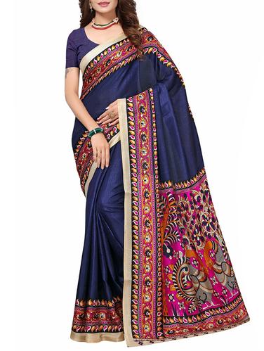 kalamkari printed border saree with blouse - 15616361 - Very Small Image - 1