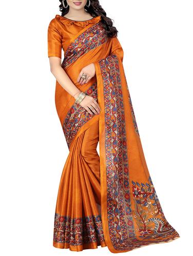kalamkari printed border saree with blouse - 15616363 - Very Small Image - 1