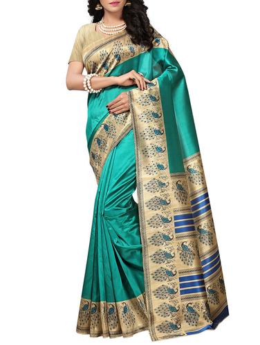conversational printed border saree with blouse - 15616366 - Very Small Image - 1