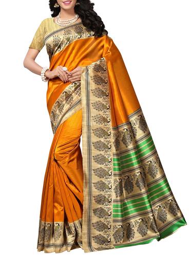 conversational printed border saree with blouse - 15616367 - Very Small Image - 1