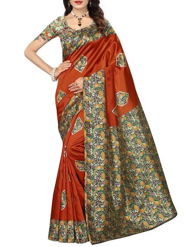 kalamkari printed orange saree with blouse - 15616373 - Very Small Image - 1