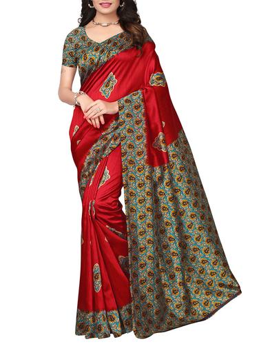 kalamkari printed red saree with blouse - 15616375 - Very Small Image - 1