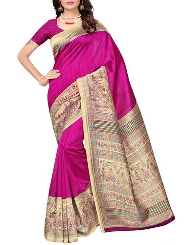 madhubani printed border saree with blouse - 15616376 - Very Small Image - 1