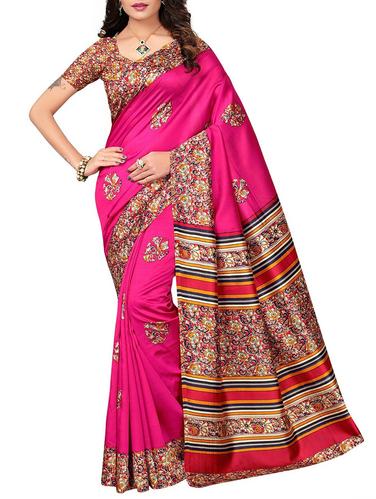 kalamkari printed pink saree with blouse - 15616381 - Very Small Image - 1