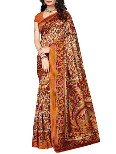 kalamkari printed beige saree with blouse - 15616384 - Very Small Image - 1