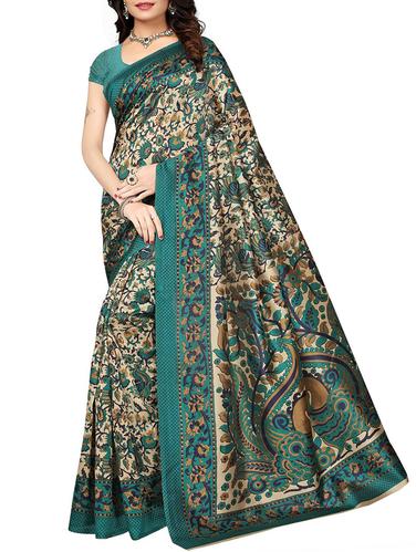 kalamkari printed beige saree with blouse - 15616385 - Very Small Image - 1