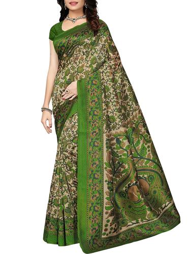 kalamkari printed beige saree with blouse - 15616386 - Very Small Image - 1