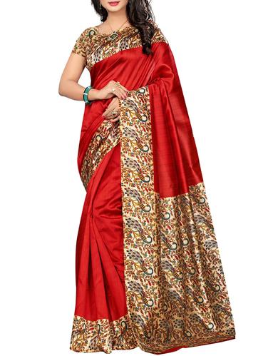 kalamkari printed border saree with blouse - 15616388 - Very Small Image - 1