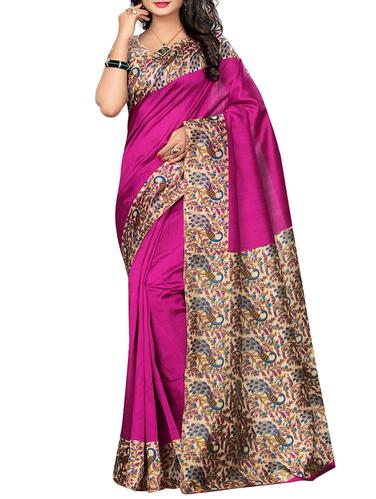 kalamkari printed border saree with blouse - 15616390 - Very Small Image - 1