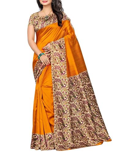 kalamkari printed border saree with blouse - 15616391 - Very Small Image - 1