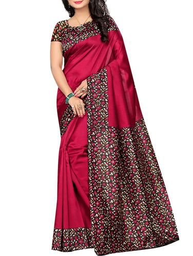 floral printed border saree with blouse - 15616392 - Very Small Image - 1
