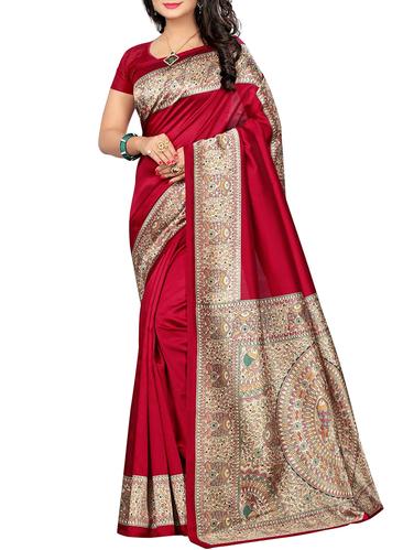 madhubani printed border saree with blouse - 15616396 - Very Small Image - 1