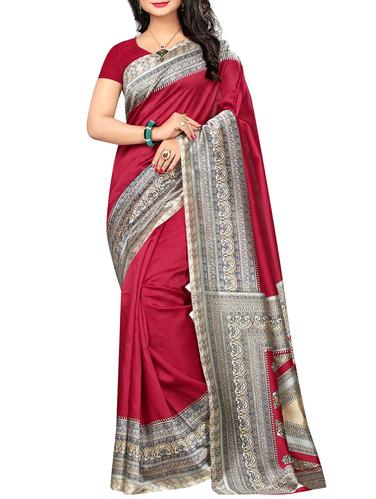 contrast printed border saree with blouse - 15616400 - Very Small Image - 1