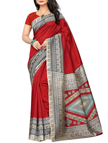contrast printed border saree with blouse - 15616401 - Very Small Image - 1
