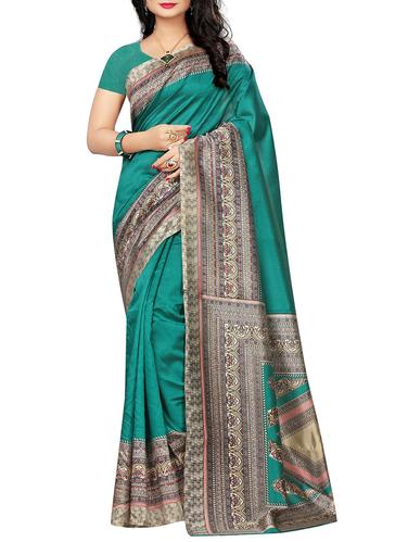 contrast printed border saree with blouse - 15616402 - Very Small Image - 1